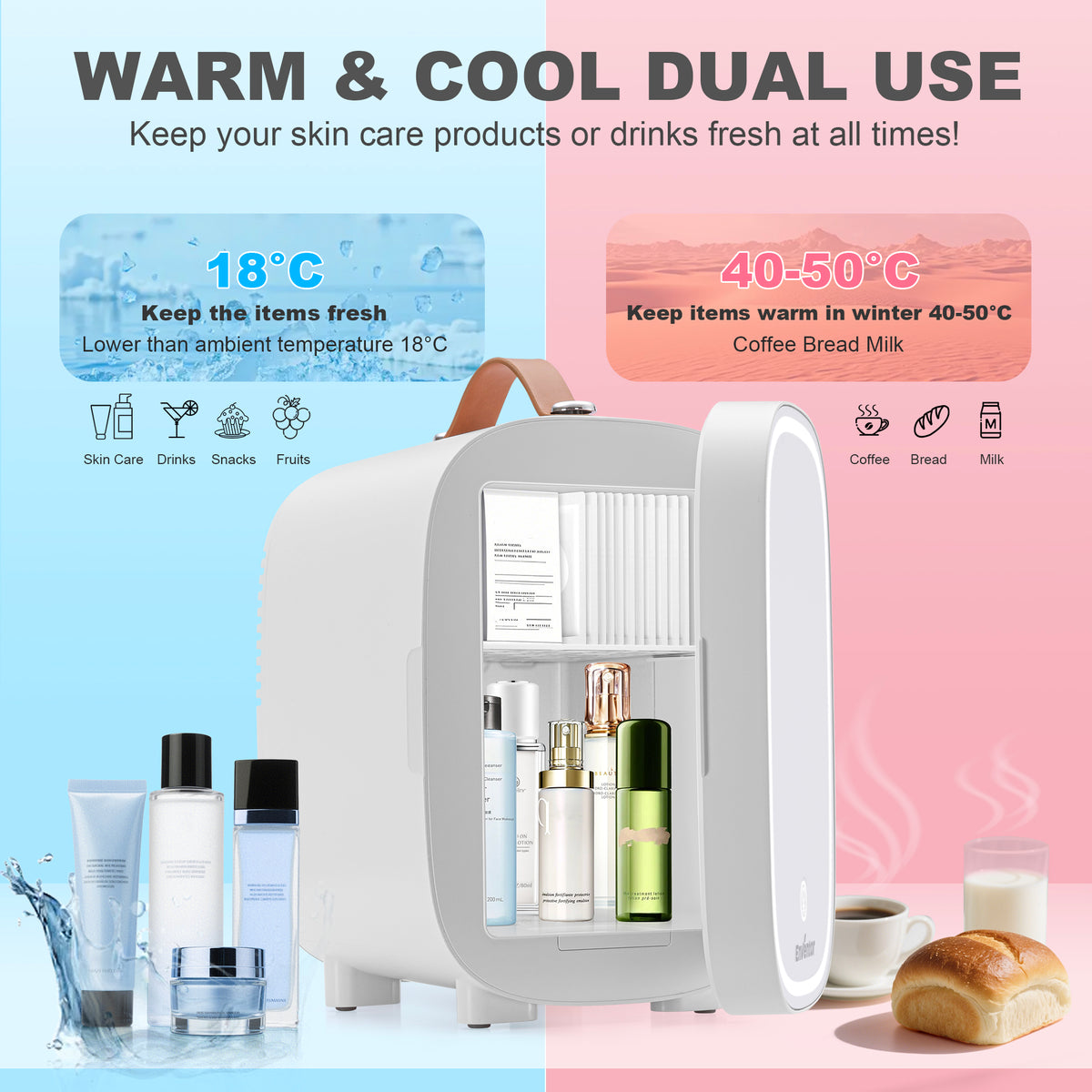 Enventor LED Mirror Mini Fridge 4L/ 6 Can