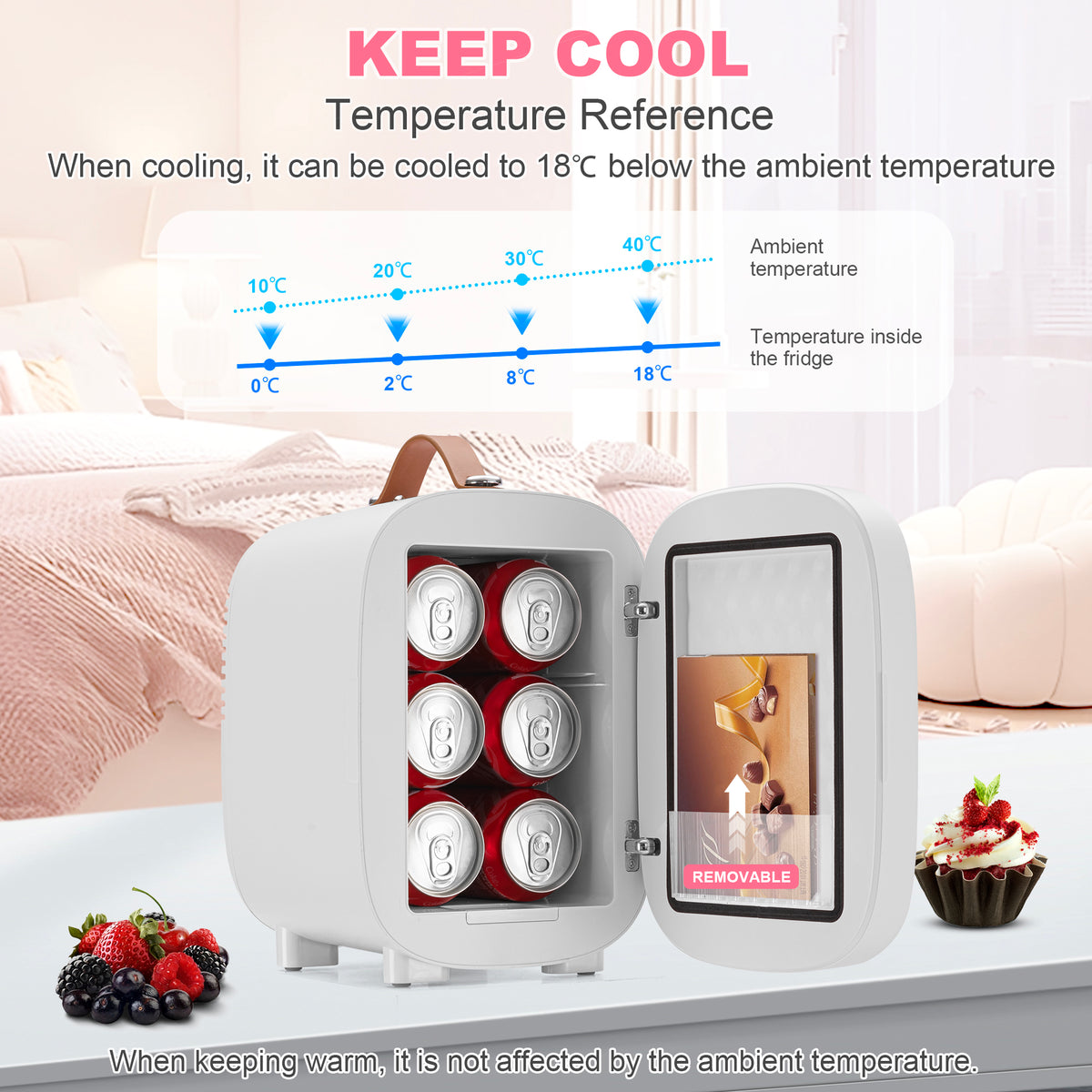 Enventor LED Mirror Mini Fridge 4L/ 6 Can