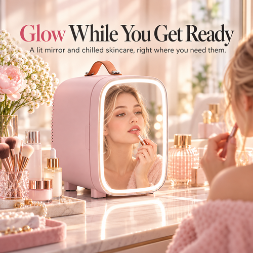 Enventor Glow 4 LED Mirror Mini Fridge Pink