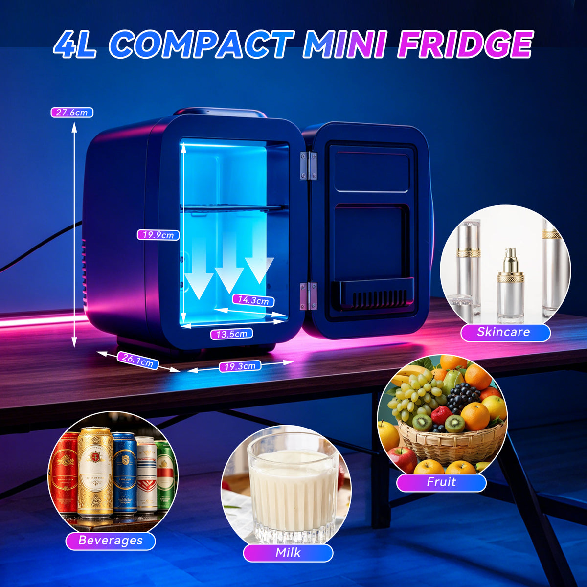 Enventor Mini Fridge with RGB Colorful Display 4L/ 6 Cans