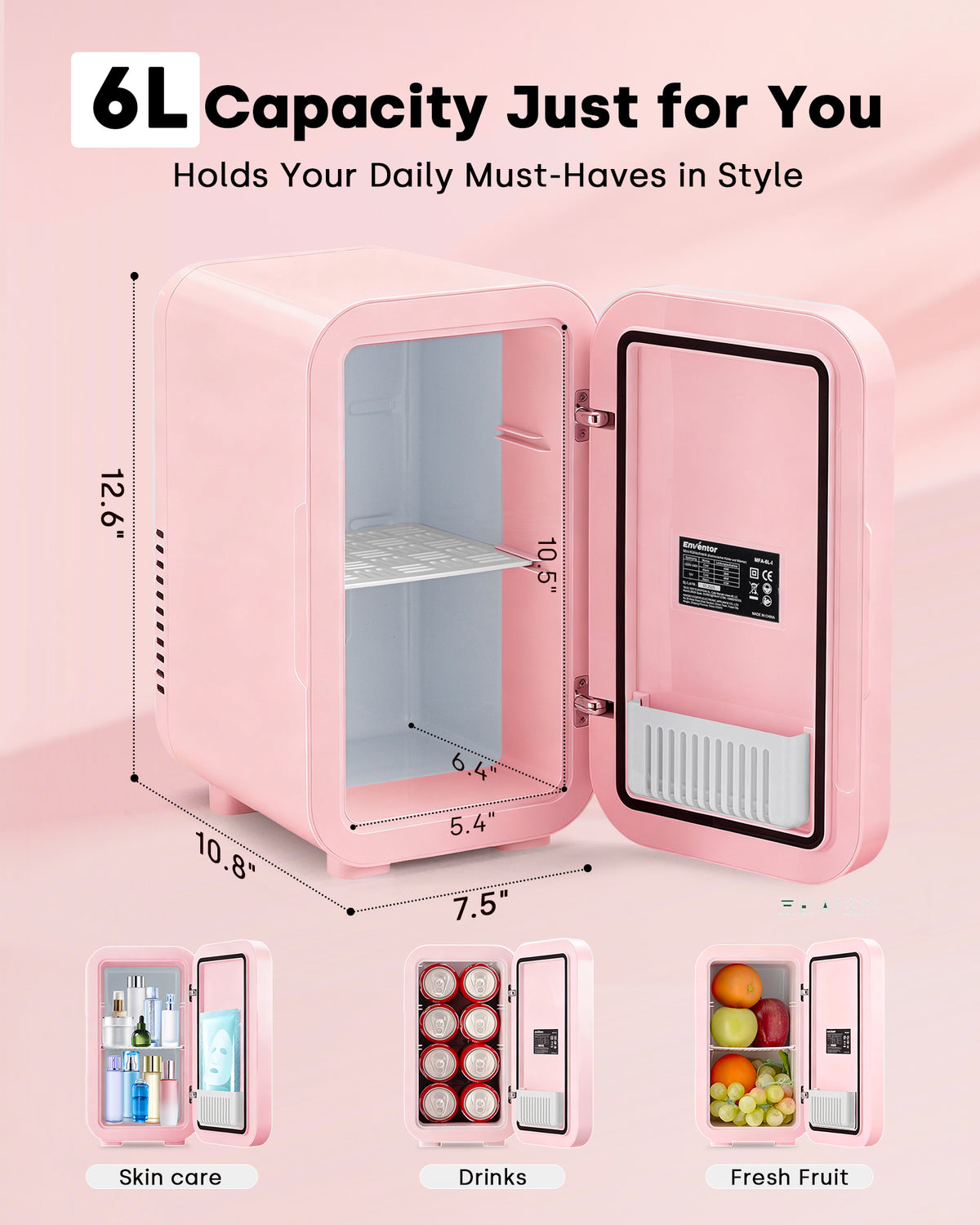 Enventor LED Mirror Mini Fridge 6L/ 8 Can
