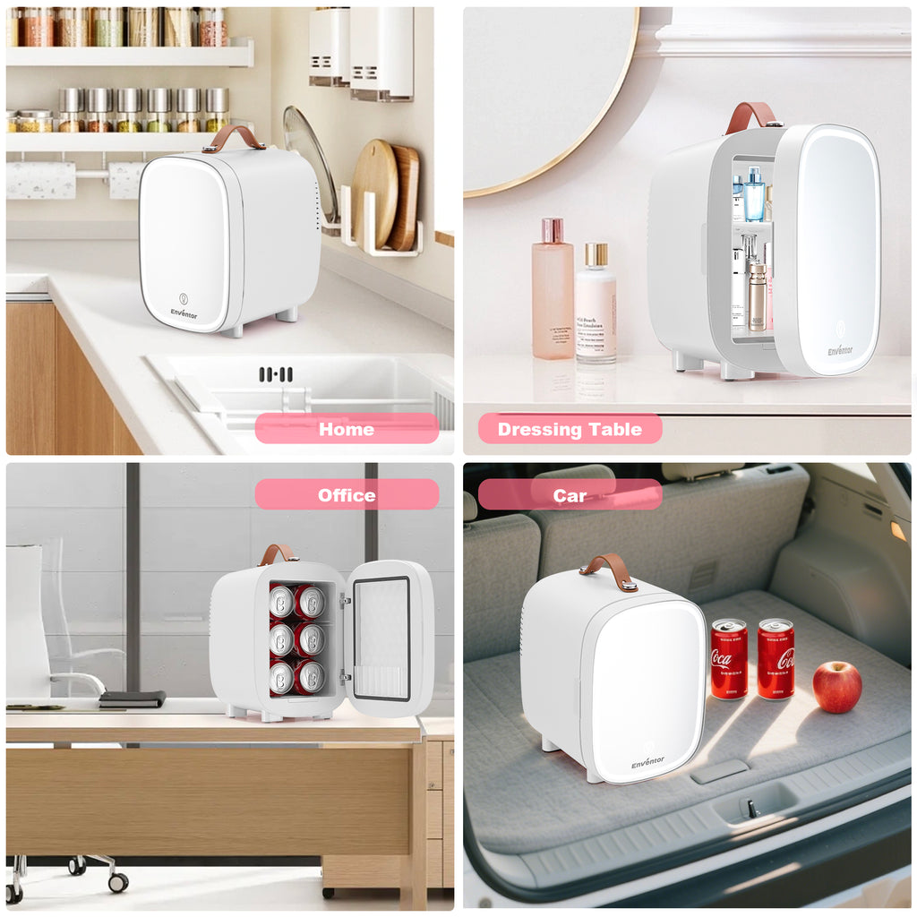 Enventor LED Mirror Mini Fridge 4L/ 6 Can